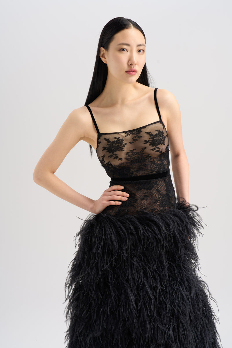 LACE DROP WAIST FEATHER DRESS