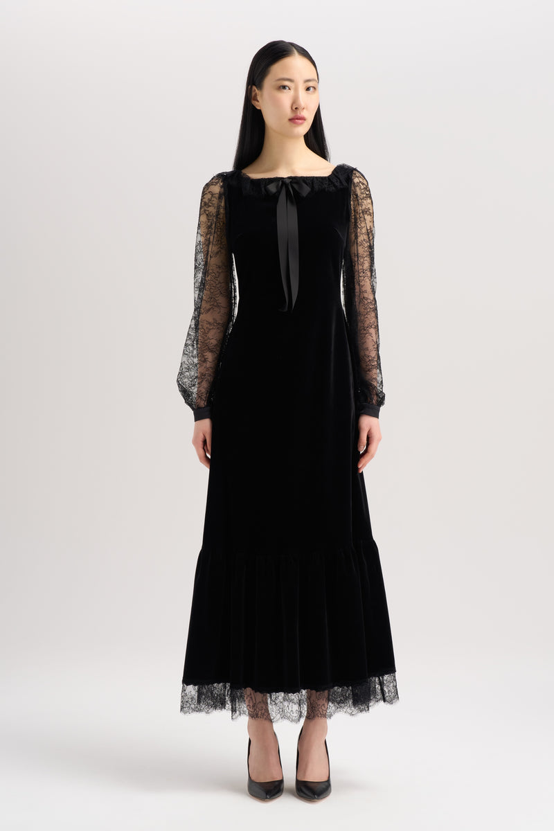 VELVET LACE SLEEVE DRESS