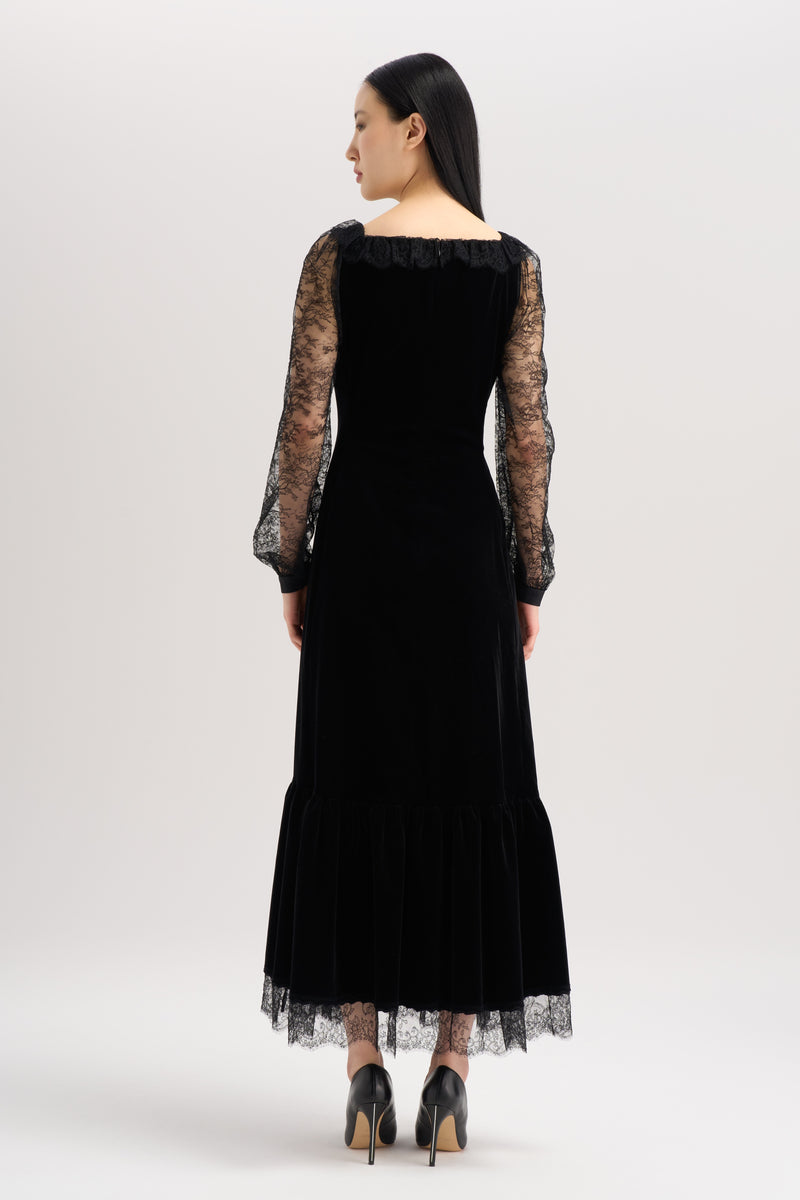 VELVET LACE SLEEVE DRESS