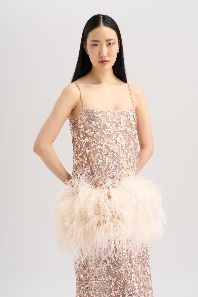 EMBROIDERED FEATHER DRESS