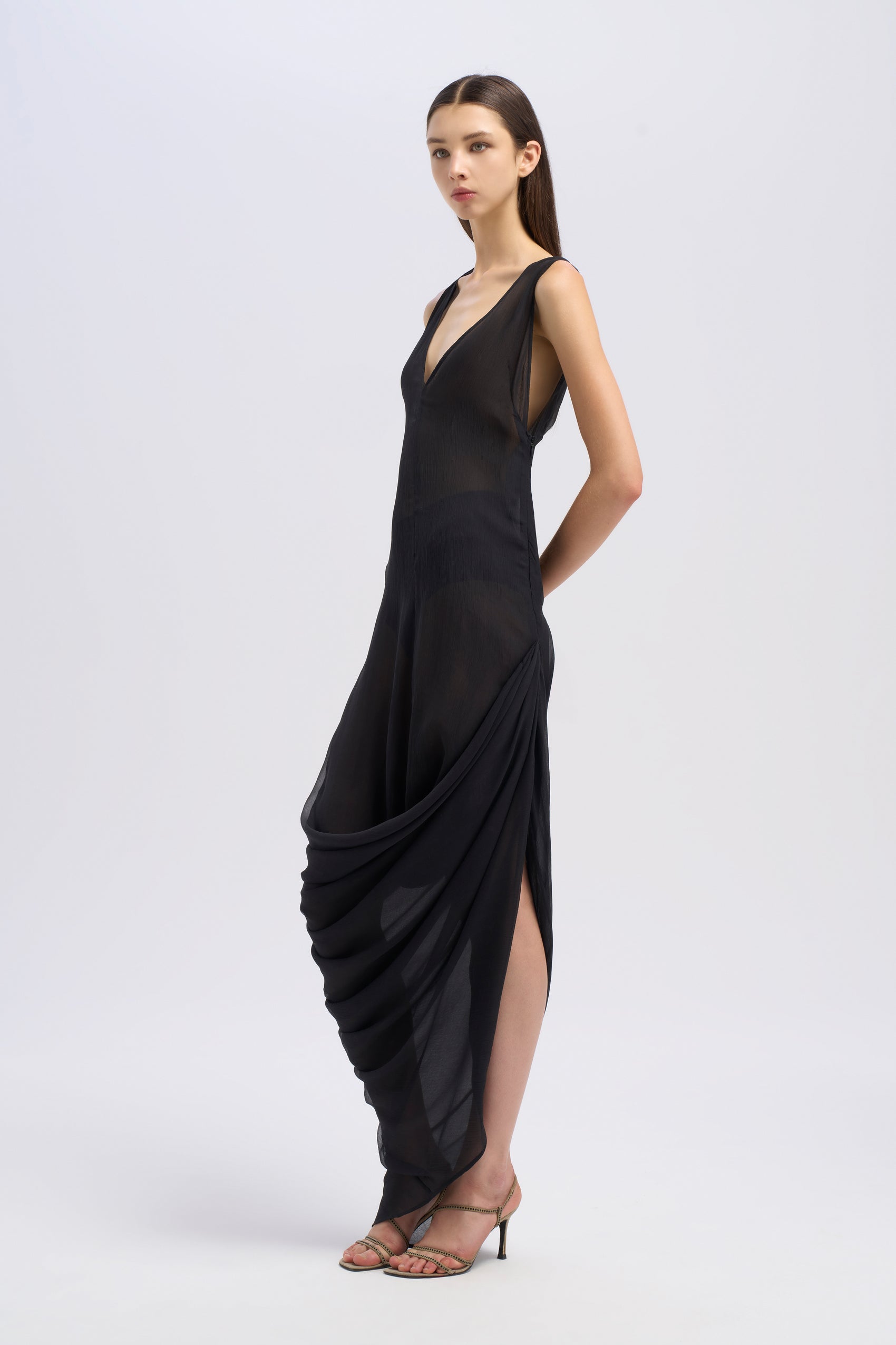 DRAPED CHIFFON DRESS