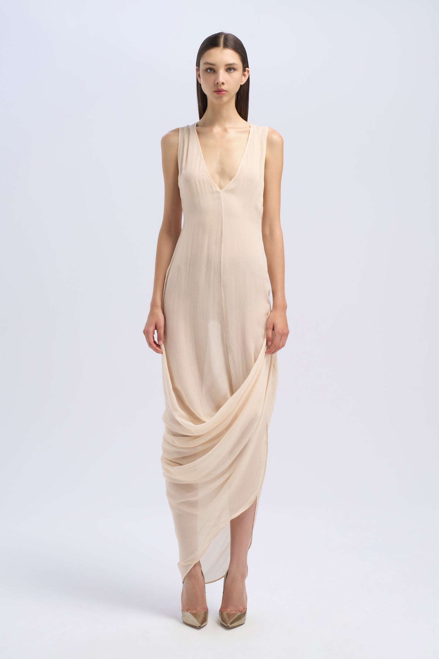 DRAPED CHIFFON DRESS