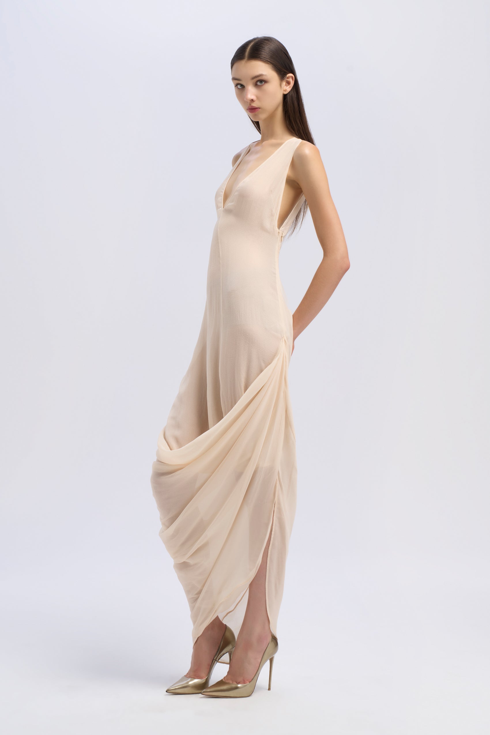 DRAPED CHIFFON DRESS