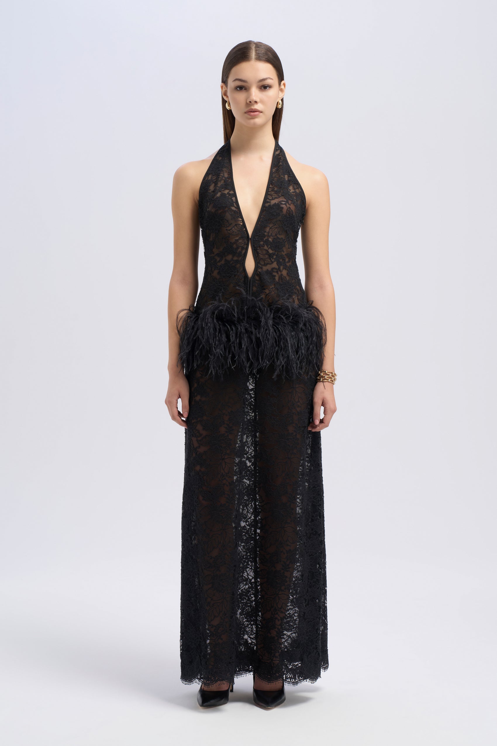 DROP WAIST HALTER MAXI DRESS