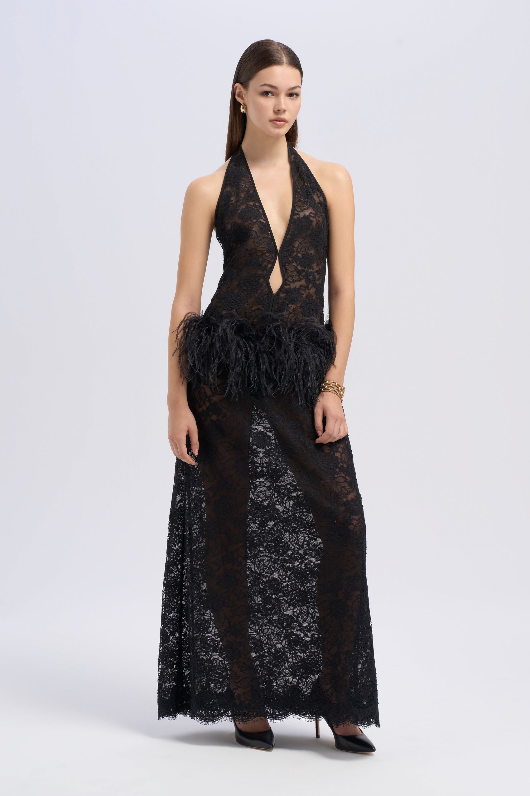 DROP WAIST HALTER MAXI DRESS