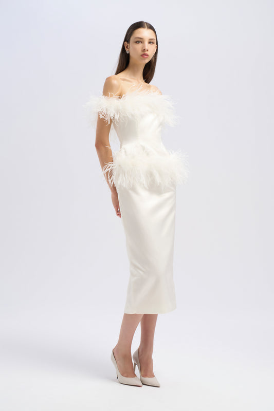 PENCIL MIDI FEATHER DRESS