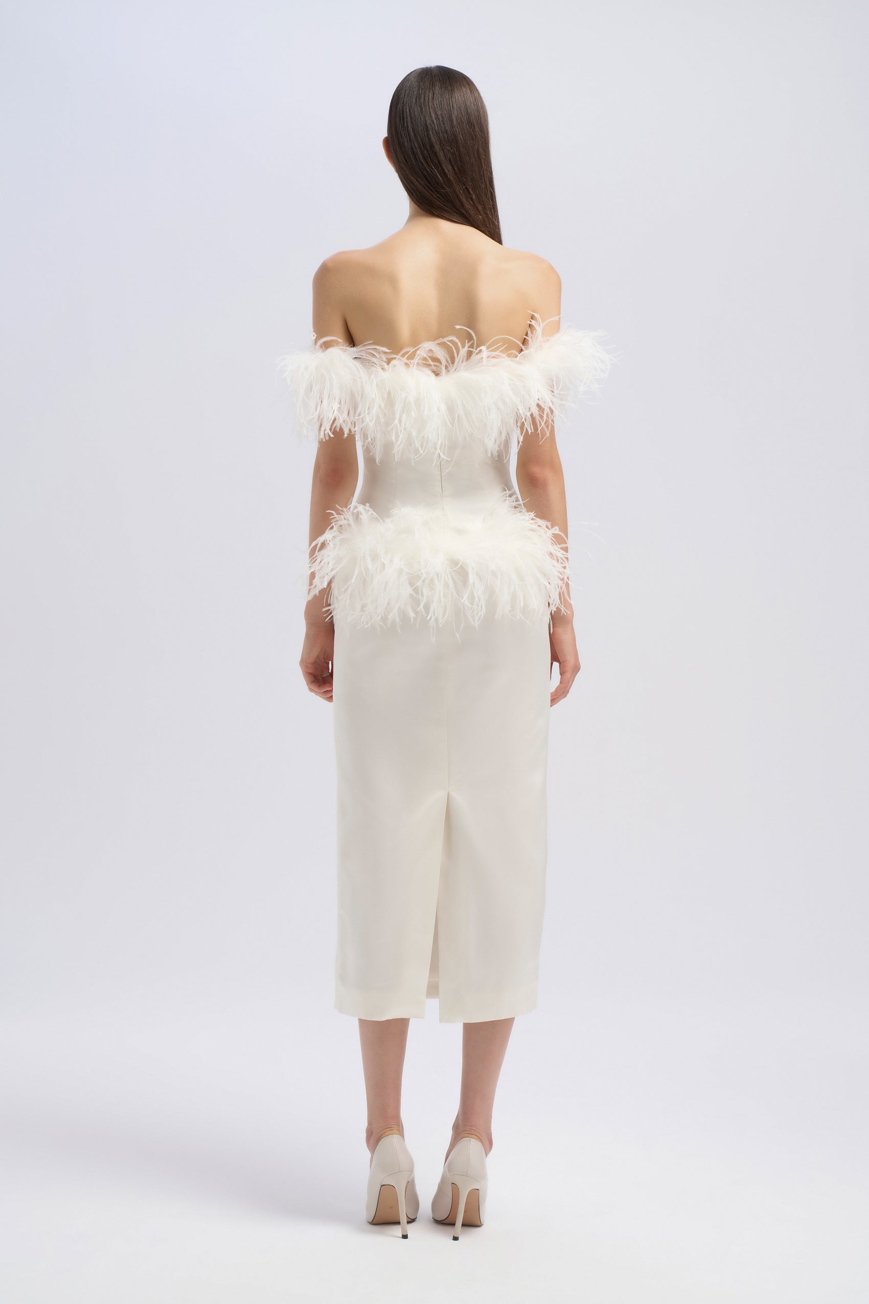 PENCIL MIDI FEATHER DRESS