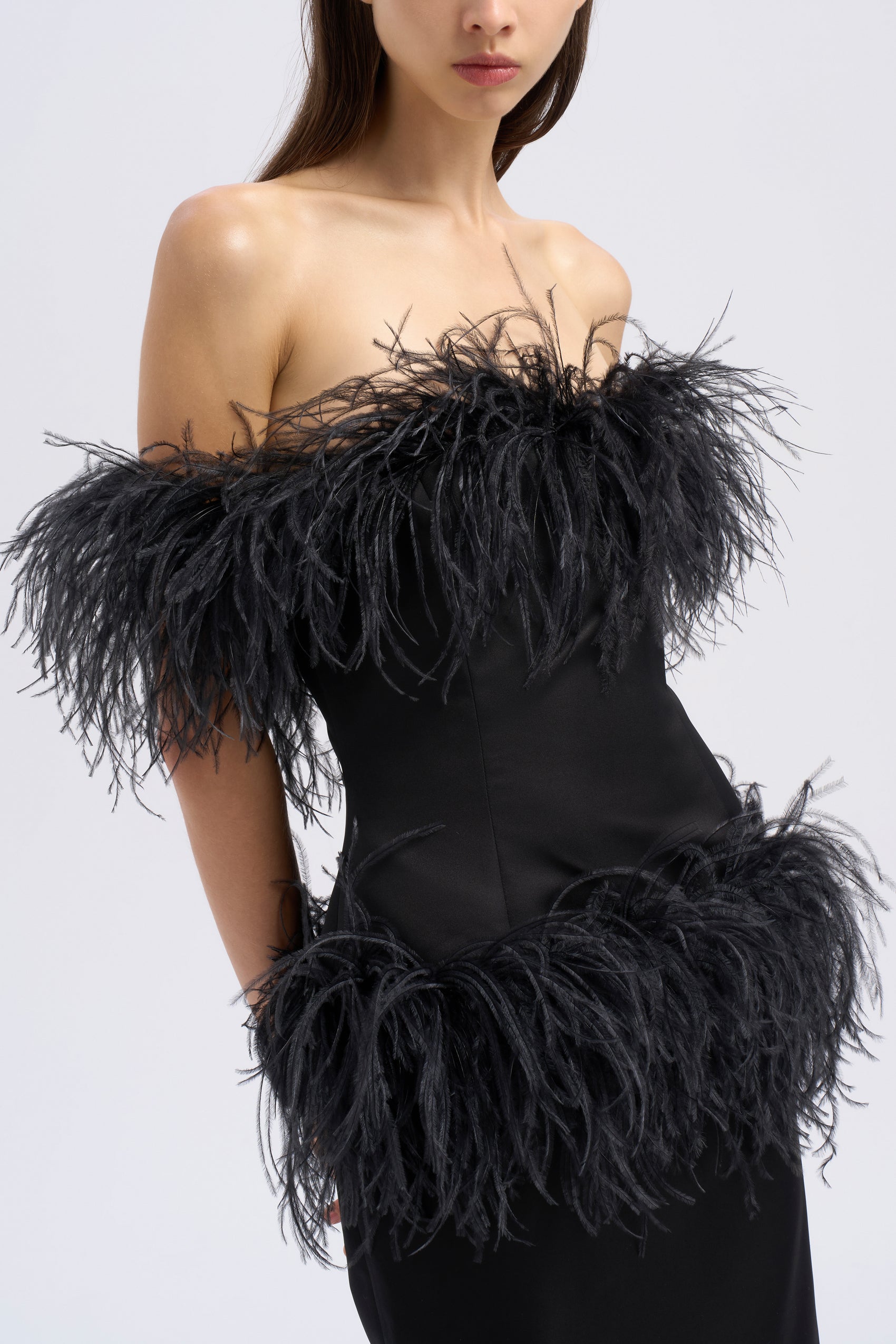 PENCIL MIDI FEATHER DRESS