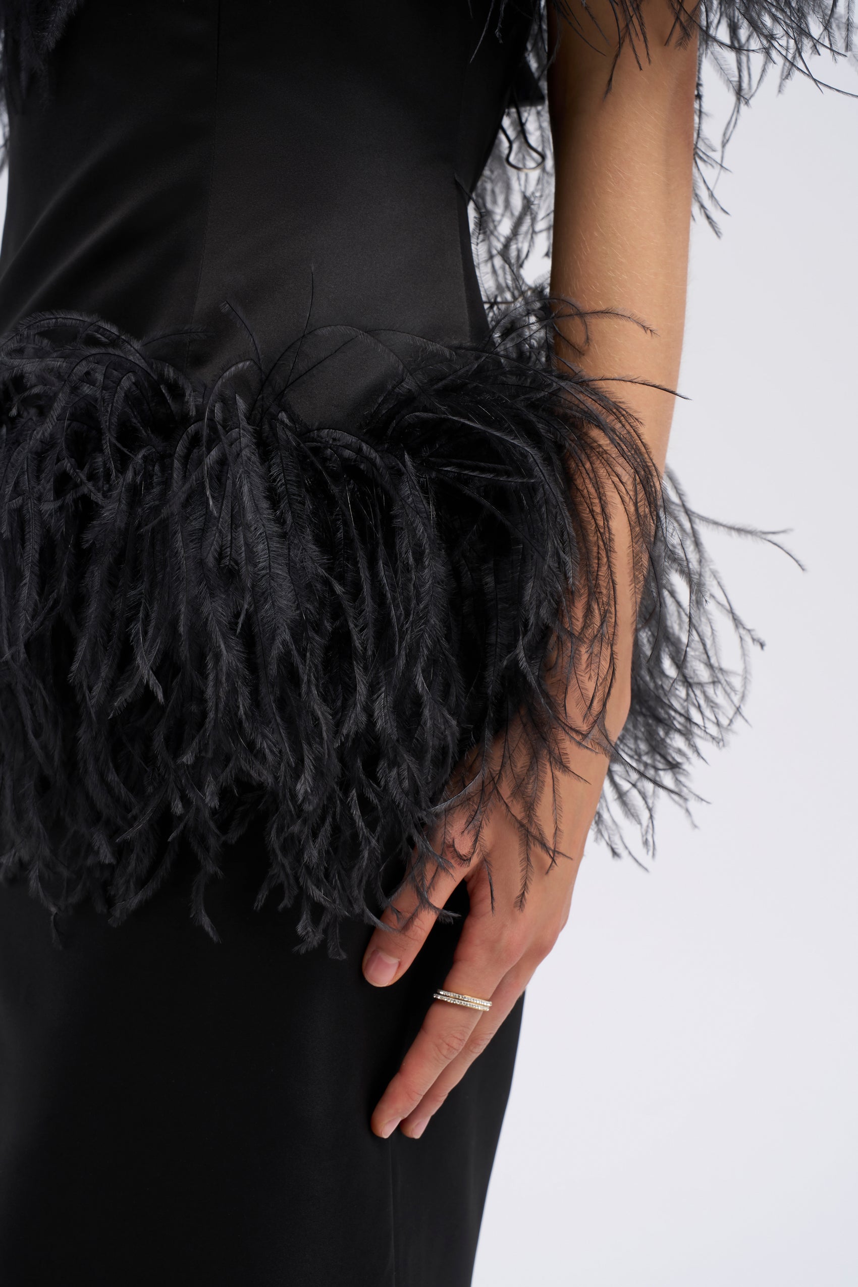 PENCIL MIDI FEATHER DRESS