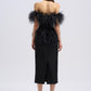 PENCIL MIDI FEATHER DRESS