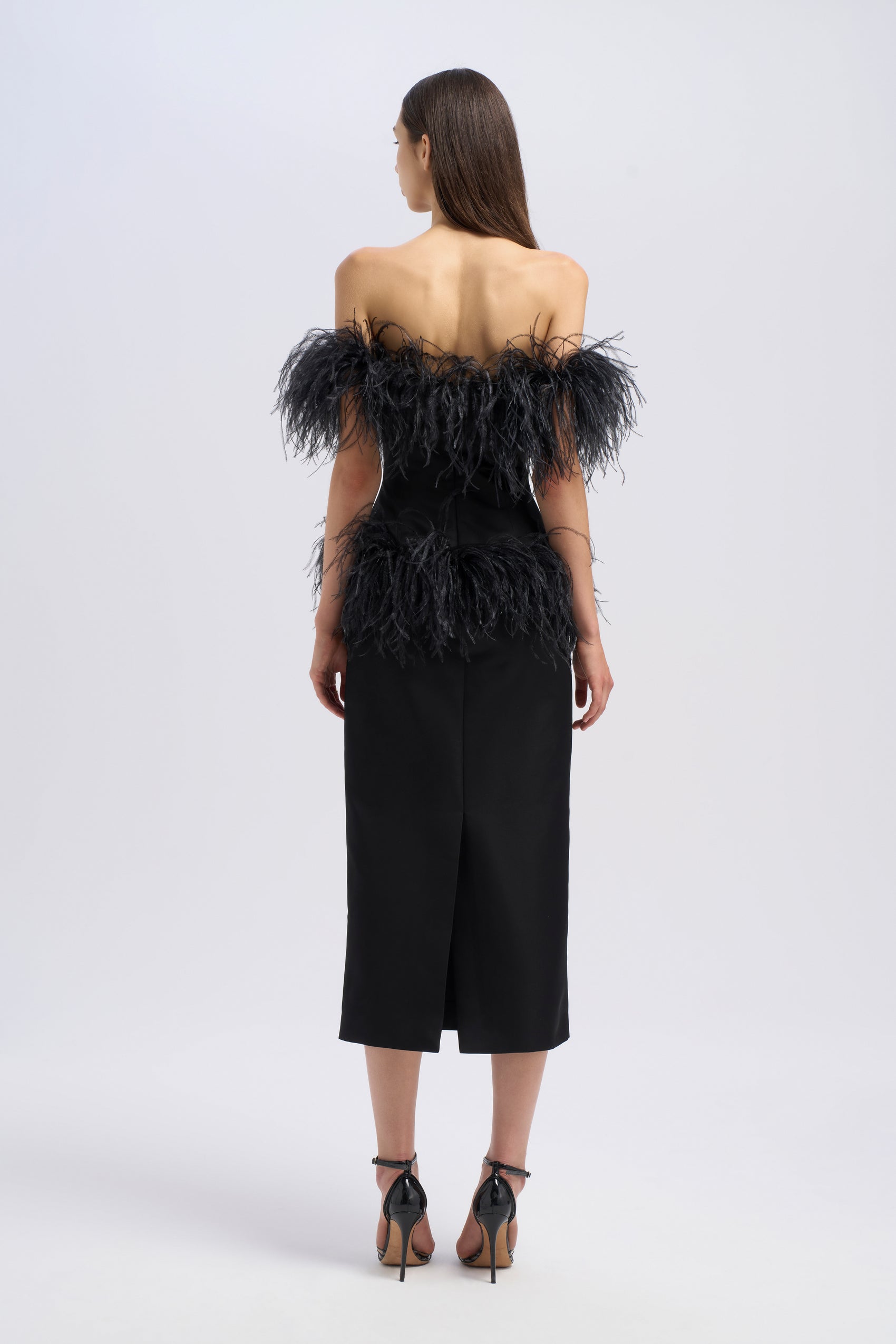 PENCIL MIDI FEATHER DRESS